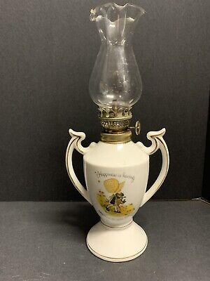 Holly Hobbie Vintage Oil Lamp Porcelain Glass Chimney