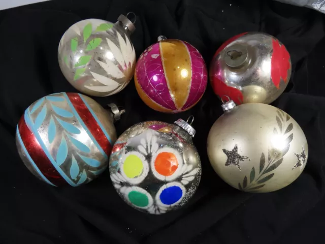 Poland USA Hand Painted Blown Mercury Glass Christmas Ornaments VTG Lot C7111