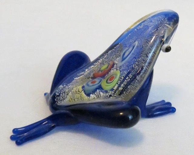 Frog Glass Hand Blown Coblat Blue Silver Milifiori