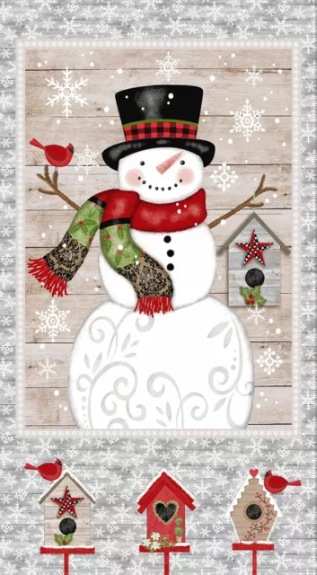 Chrismas Snowman Bird House Snow Place Like Home Cotton Fabric StudioE 24" Panel