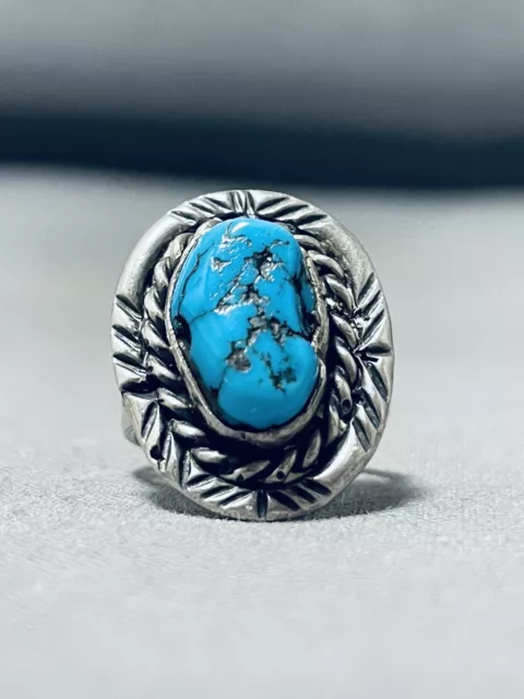 Traditional Vintage Navajo Morenci Turquoise Sterling Silver Ring
