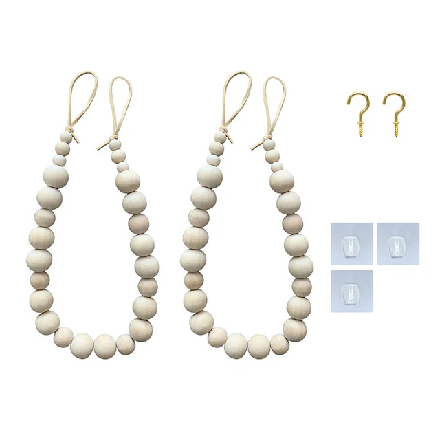 1 Pair Curtain Tie Backs Window Tieback Drape Holder Clip Wooden Beads Tiebacks
