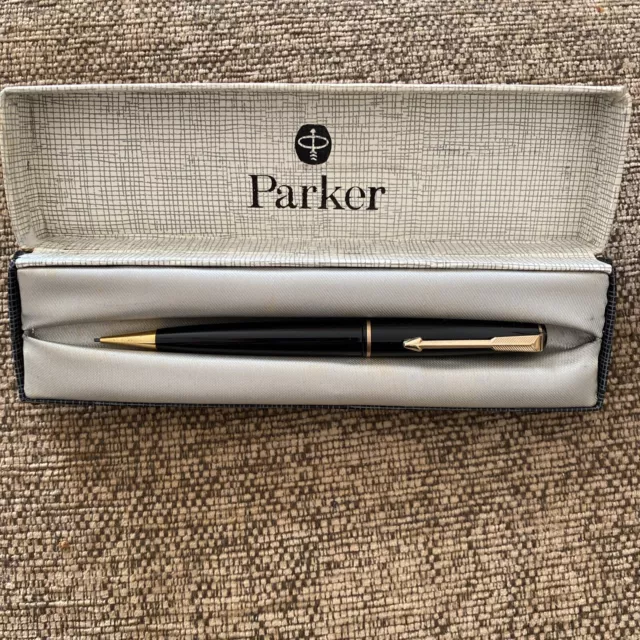 PARKER DUOFOLD no 3 MECHANICAL PENCIL Black with gold tone arrow & trim Working