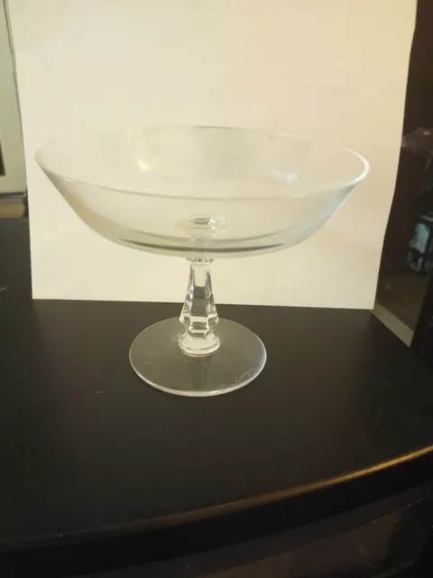 Vtg Val St. Lambert Clear Glass Belgium Blown Clear Art Glass Compote Signed