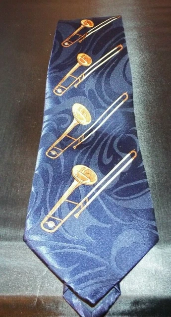 Steven Harris Blue Hand Made Trombone Neck Tie. Very Good Condition