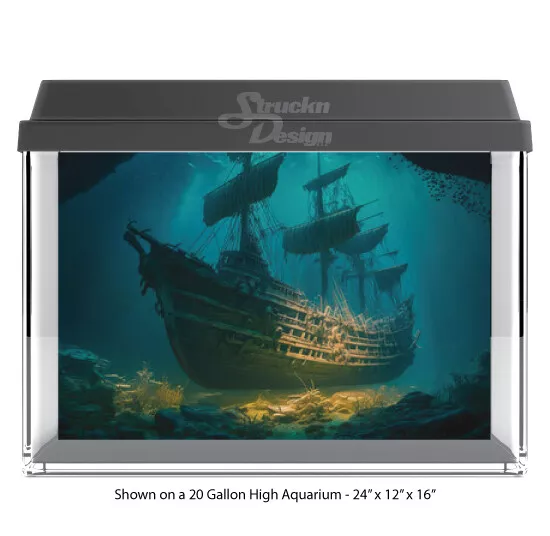 Underwater Overgrown Ship Polyester Fish Tank Glass Backdrop Aquarium Background