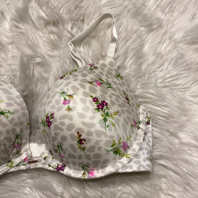 Victorias Secret 34D Bra Fabulous Plunge Padded Underwire Back Closure Floral 2