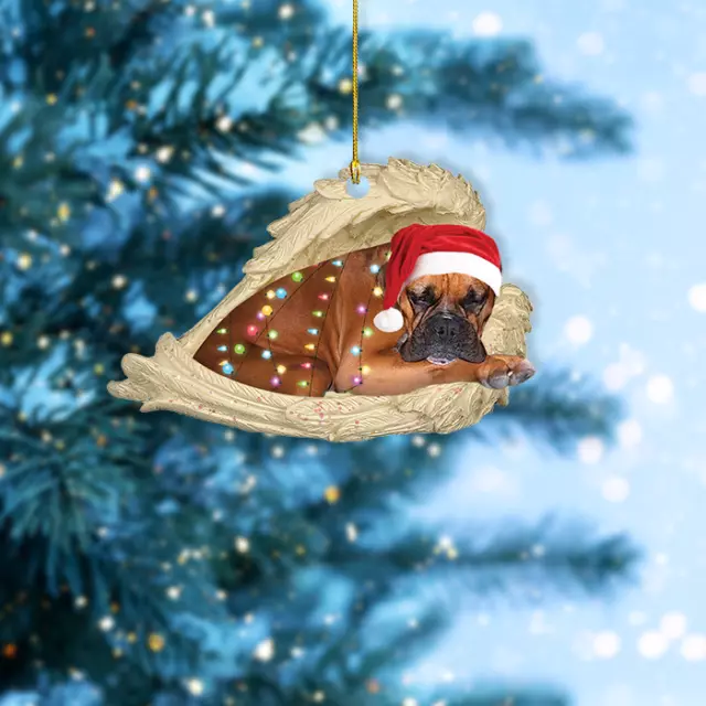 Boxer dog sleeping Angel Wings Christmas, love Boxer dog car Ornament Gift