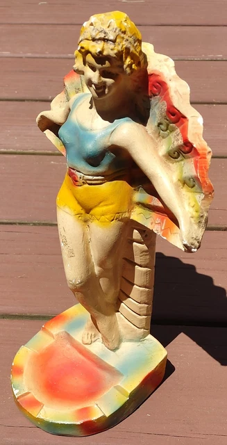 Vintage 1930'S Art Deco Pin Up Bathing Beauty Chalkware Sculpture Ashtray Dish Vintage 1930'S Art Deco Pin Up Bathing Beauty Chalkware Sculpture Ashtray Dish