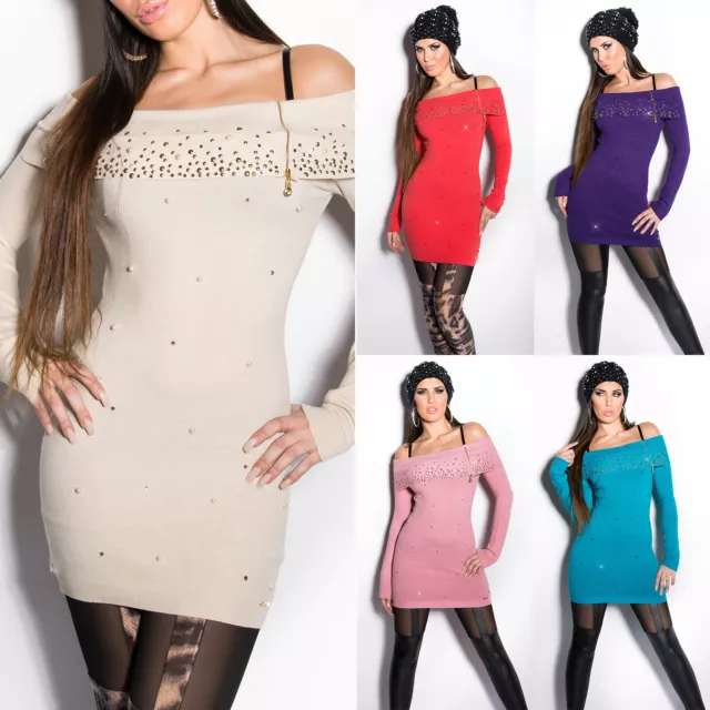 Maglione Donna Maxi Pullover Maglioncino Lungo Spalle Scoperte Abito Corto per