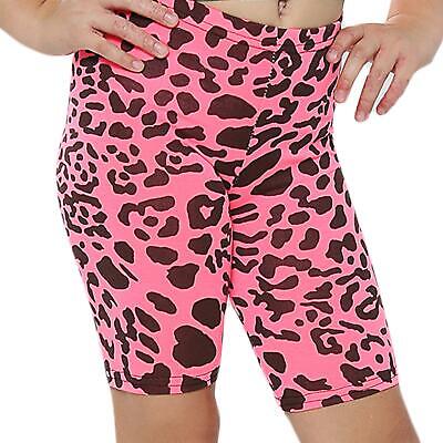 Kids Girls Cycling Shorts Leopard Print Neon Pink Summer Short Knee Length Pants