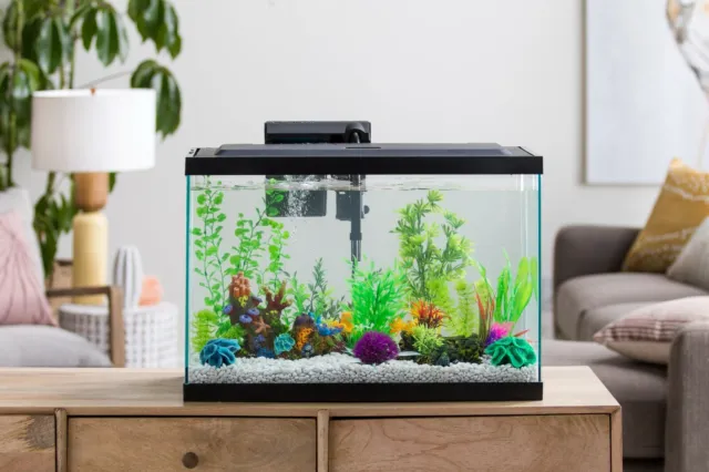 10 Gallon Fish Tank Home Pet Bowl Ornaments Office Betta Aquarium Kit Led Filter