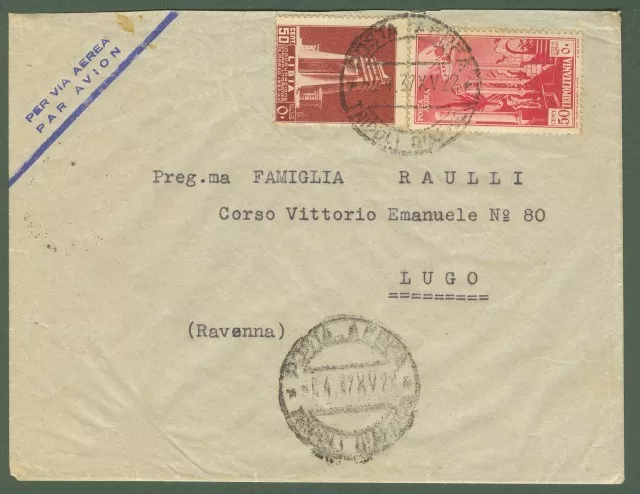 LIBIA. Lettera per via aerea del 5.4.37 da Tripoli per Lugo (Ravenna).