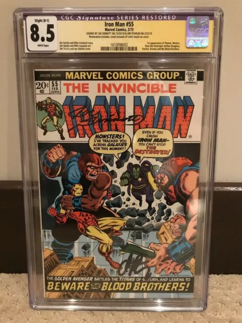 IRON MAN #55 CGC 8.5 WP SSx2 Starlin & Sinnott!  1st Thanos Drax & Starfox! KEY