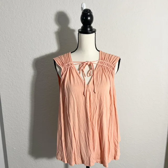 FREE PEOPLE Womens Sleeveless Ruched Tie Neck Blouse Pink Size Medium