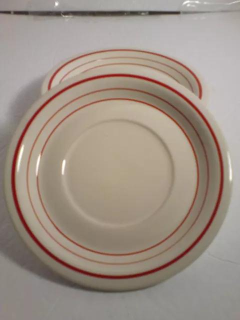 4-Piece Epoch Red Band Stripped Saucers 6'' Euc