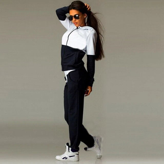 Womens 2-Piece Tracksuit Full Jogging Suit Zip Up Hooded Jacket & Track Pants