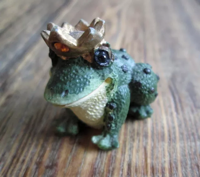 Frog Prince 1" Figurine Gold Crown Yellow Jewel Small Miniature Tiny Resin
