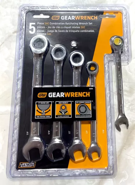 GearWrench 5 Piece SAE Combination Ratcheting Wrench Set 93005