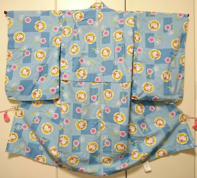 Hello Kitty, Japanese kimono, YUKATA, Kids, Girl, Blue,Pink, Orange, Flower.