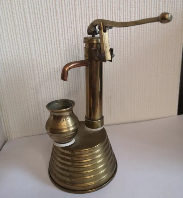 Vintage Indian Solid Brass  Hand Water Pump with vase. Small Handcrafted Decor