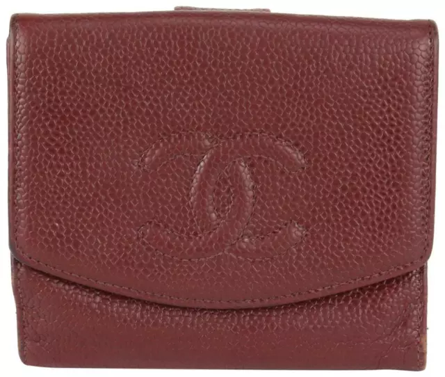 CHANEL BURGUNDY CAVIAR Leather CC Logo Coin Purse Compact Wallet 818ca65  £494.23 - PicClick UK