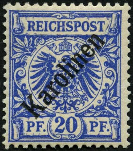 KAROLINEN 4I *, 1899, 20 Pf. Diagonaler Aufdruck, Falzreste, gepr. Steuer