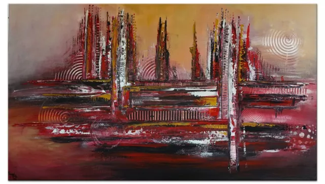 BURGSTALLER Abstrakte Kunst Skyline rot braun Leinwandbild Original Gemälde XXL