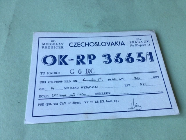 Vintage QSL Radio communication card Czechoslovakia 1948   Ref 52661