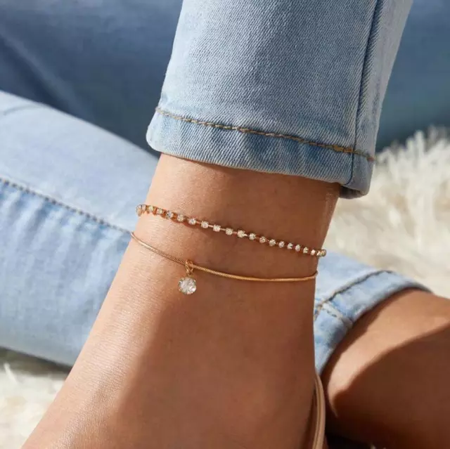 Adjustable Ankle Bracelet Crystal Diamante Gold Anklet Foot Chain Jewelry Gifts