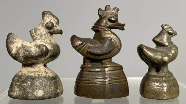 Lot of 3 Burma Burmese Bronze Bird Avian Form Opium Weights ca. 19th century 4