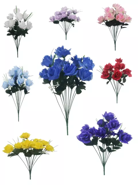 12 Heads Stems Artificial silk Flowers openRose Bunch Wedding Home Grave Outdoor