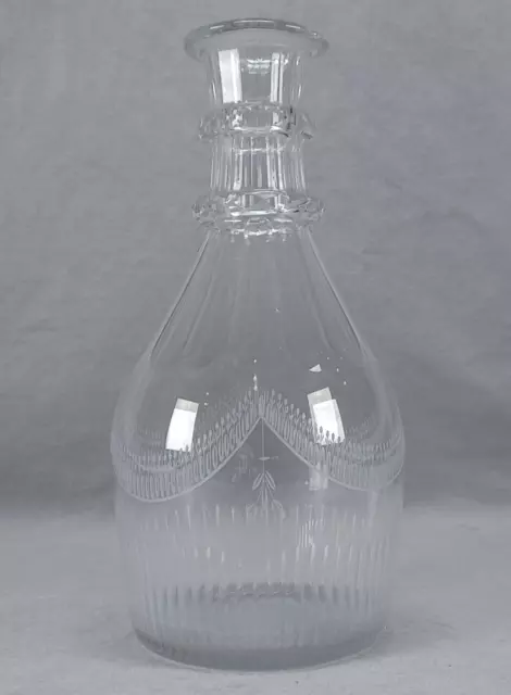 Anglo Irish Georgian Engraved Floral Cut Glass Water Carafe Circa 1800-1815