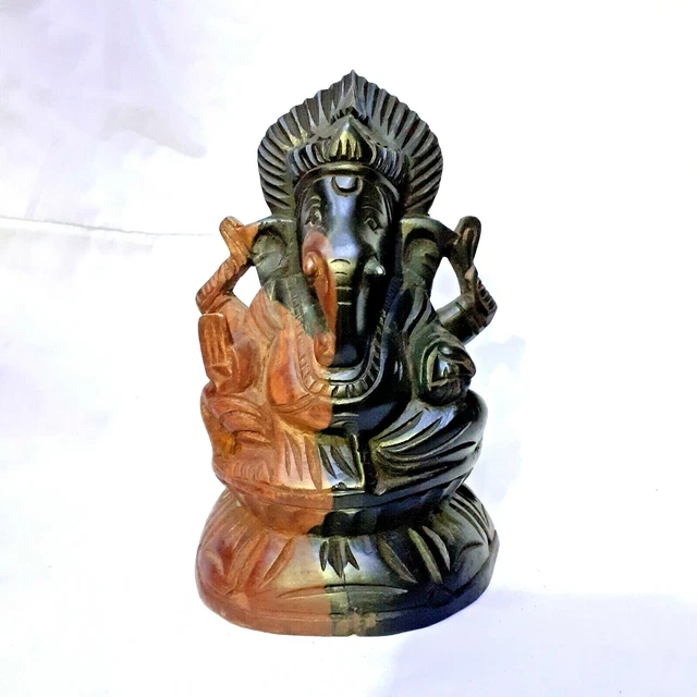 Royal Ebony LORD GANESHA Sculpture Hand Carved HINDU GOD Elephant STATUE Idol