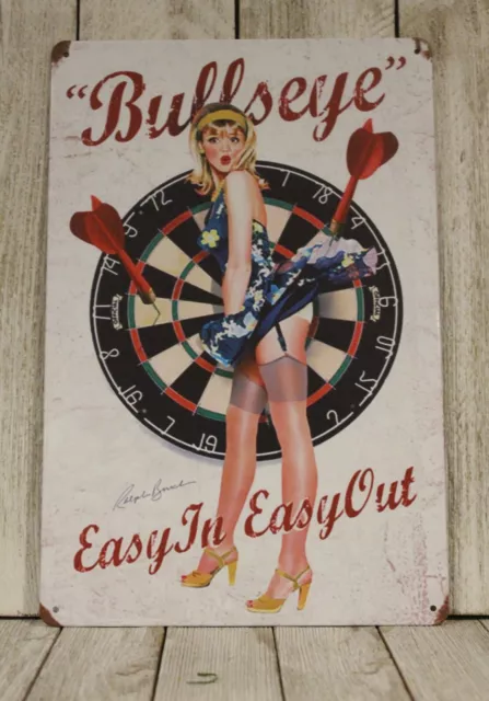 Sexy Pinup Darts Tin Metal Sign Bullseye Dartboard Bar Man Cave Rustic Style