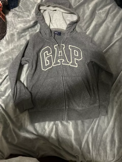 Kids Gap Fleece Zip Hoodie Jacket Gray Boys  M Arched Embroidered