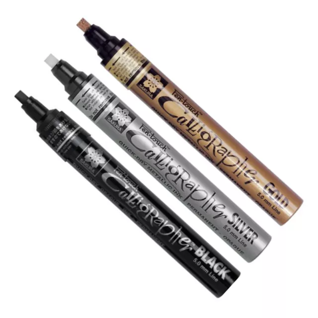 Sakura Stylo Touch Calligraphie Marqueur Peinture Set - Noir or Argent - 5mm