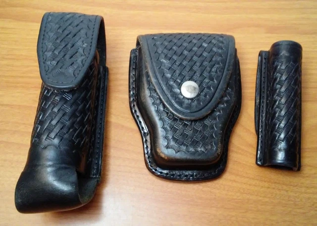 Police Security Guard Leather Basketweave Duty Belt Accessory Pouches