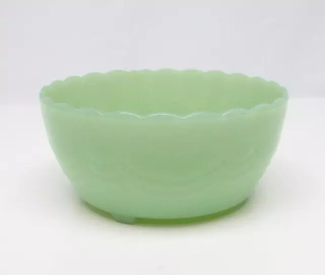 Vintage Jade-ite Triple Footed Scalloped Rim Bulb Candy Bowl NOS
