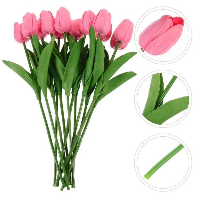12 un. ramos de flores de látex artificial de tulipán rosa