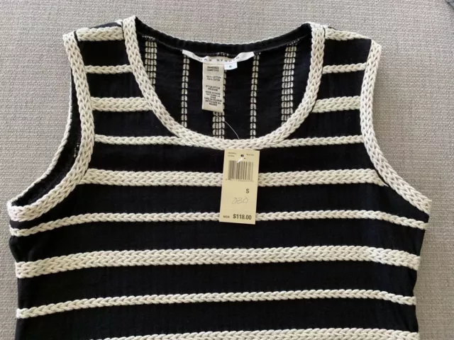 NWT 118$ Max Studio Striped Black And Cream Dress 100% Cotton Size Small