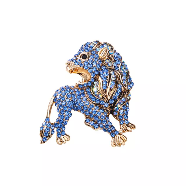 Beautiful Vintage Art Style Blue Crystal Lion Brooch Badge Pin Gift