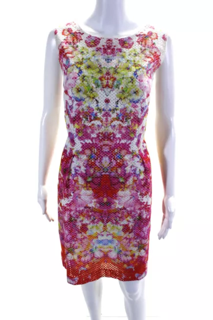 Elie Tahari Womens Cotton Eyelet Floral Print Sheath Dress Multicolor Size 10