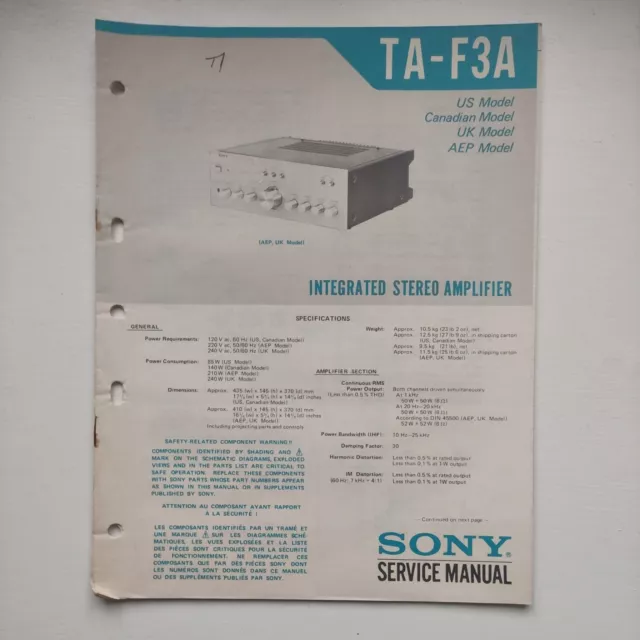 Sony Service Manual integrated stereo amplifier TA-F3A  (1980) genuine