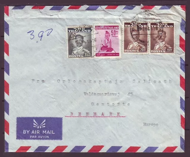 q5647/ Siam Thailand Airmail Cover t/Navy War Captain in Denmark 1960