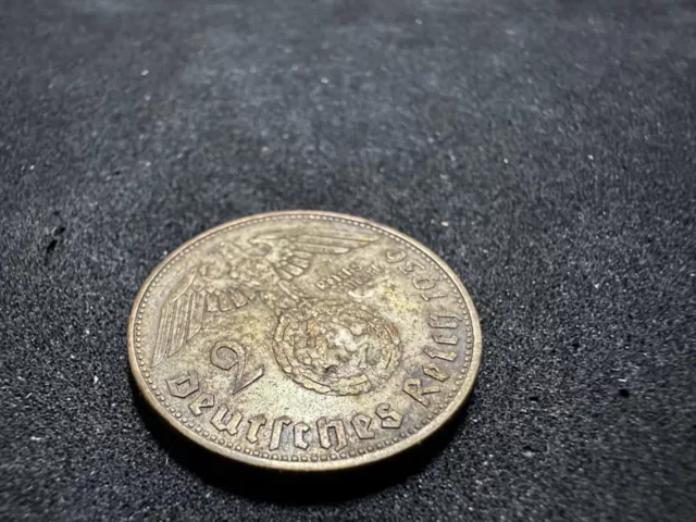 2 Reichsmark 1936 D Silber Paul Von Hindenburg Deutsches Reich Mit HK Sehr Schön