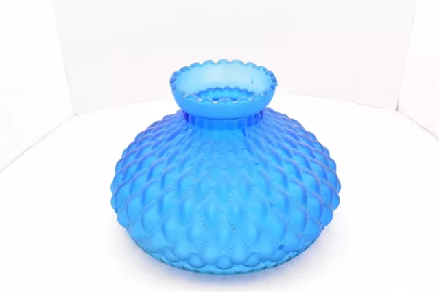 ATQ Fenton Gone with the Wind BLUE SATIN QUILTED Diamond Oil Lamp Shade Globe