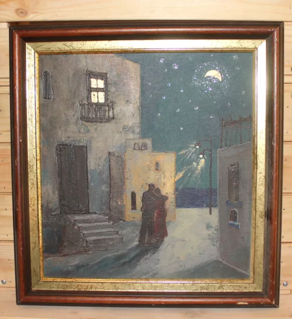 Modernist oil painting night cityscape