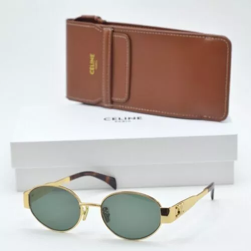 Celine CL40235U Triomphe Metal Sunglasses Gold Frame Green Lens