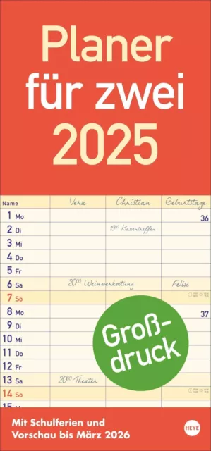 Großdruck Planer für zwei 2025 | Kalender | Deutsch | Bürokalender Heye | 14 S.